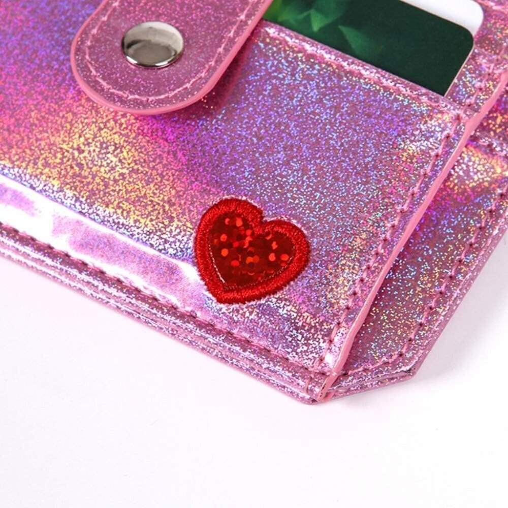 Small Glitter Wallet RFID Card Holder Pink Faux Leather Girls Gift - Picture 8 of 9